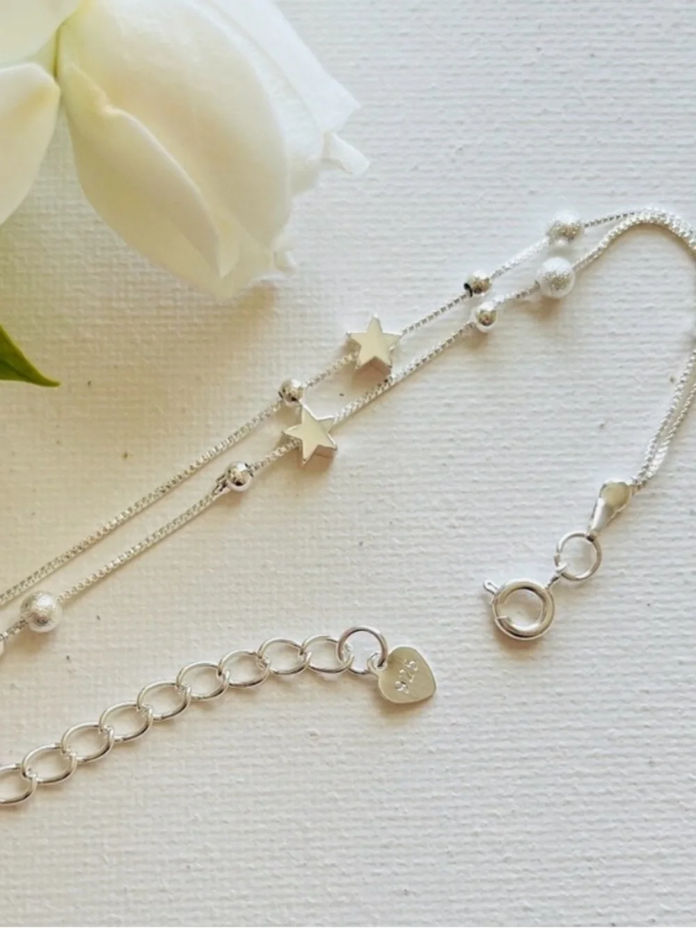 925 Sterling Silver Star Double Strand Bracelet